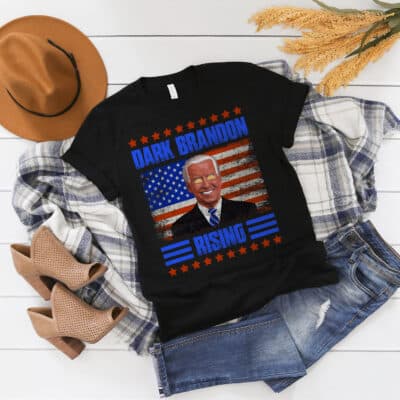 Alternative view of Dark Brandon is Rising Dark Brandon Rises Funny Pro Biden USA Flag T-Shirt
