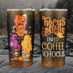 Hocus Pocus I Need Coffee To Focus Insulated Tumbler Cup With Lid - Funny Halloween Travel Coffee Mug