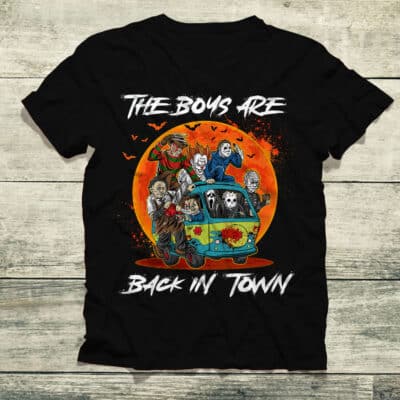 Alternative view of The Boys Are Back In Town Halloween Character In Car T-Shirt - Horror Character Premium Shirt