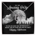 To My Amazing Wife Wanna Join Me In Bed And Make Me Howl Funny Halloween Pendant Necklace - Halloween Gifts For Wife