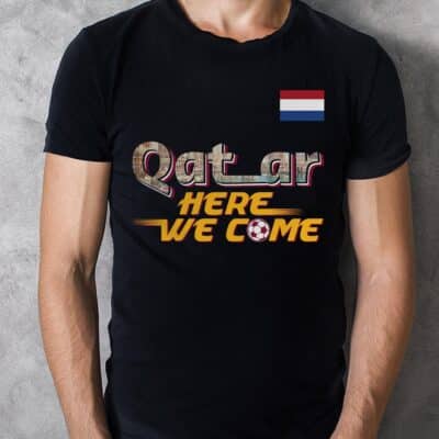 Alternative view of Dutch Flag Qatar Here We Come T-Shirt - Qatar Calling Tee Shirt - Dutch Football World Shirt