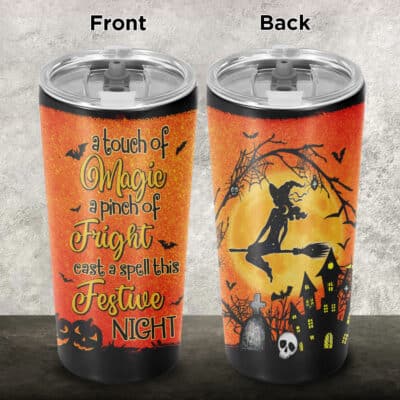 A Touch Of Magic A Pinch Of Fright Halloween Witch Insulated Tumbler Cup With Lid