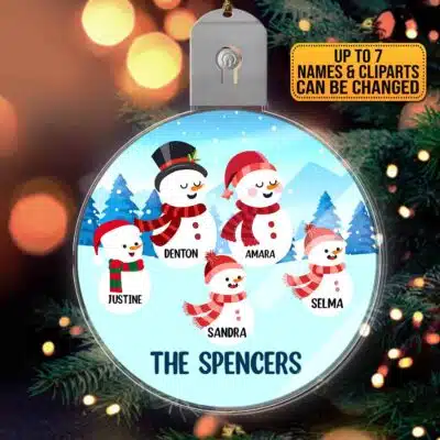 Personalized Ornament Snowman Family Christmas Tree LED Ornament - Custom Christmas Decoration Ornament