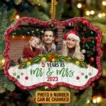 Personalized Photo Anniversary Year Christmas As Mr and Mrs 2023 Medallion Ornament Keepsake - Christmas Gifts for Her Him