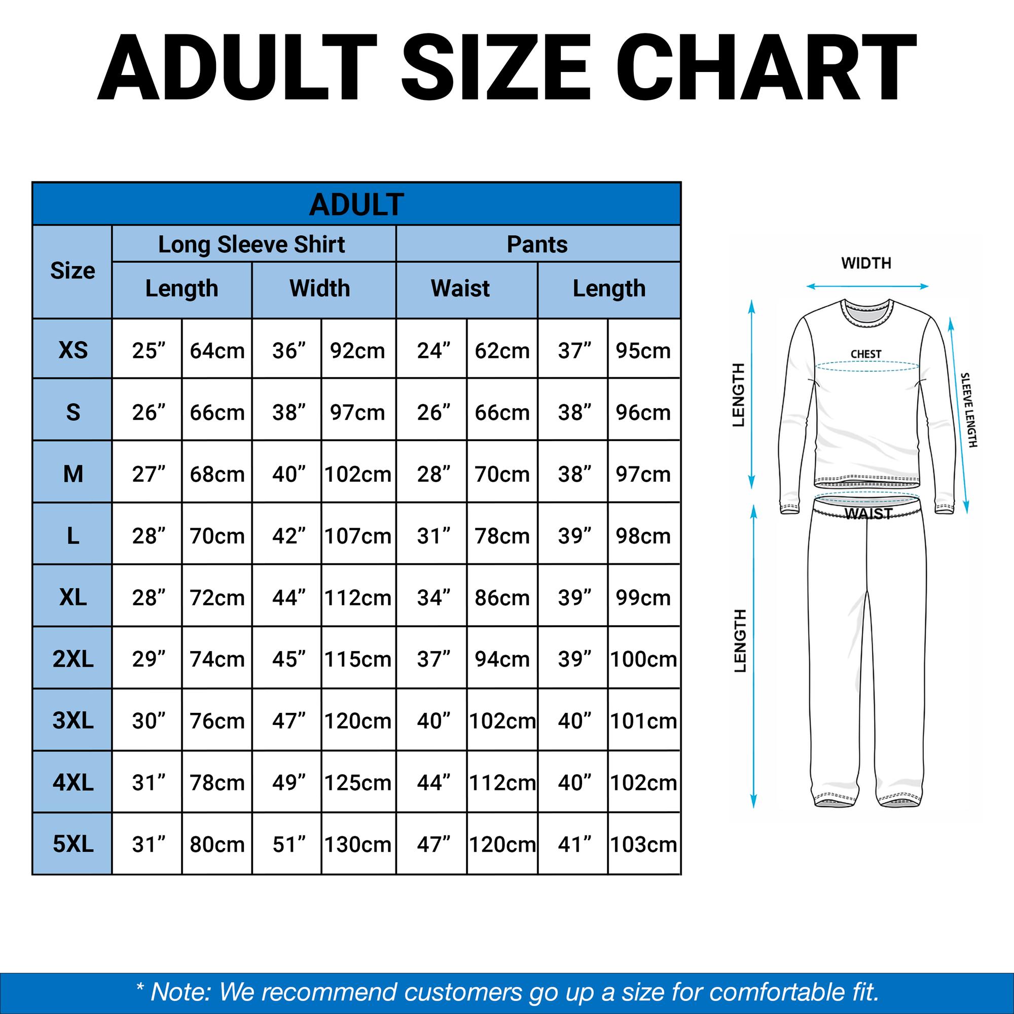 Adult Pajamas Set Size Chart