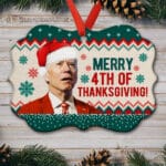 Merry 4th Of Thanksgiving Funny Biden Ugly Christmas Benelux Shaped Medallion Christmas Ornament Keepsake