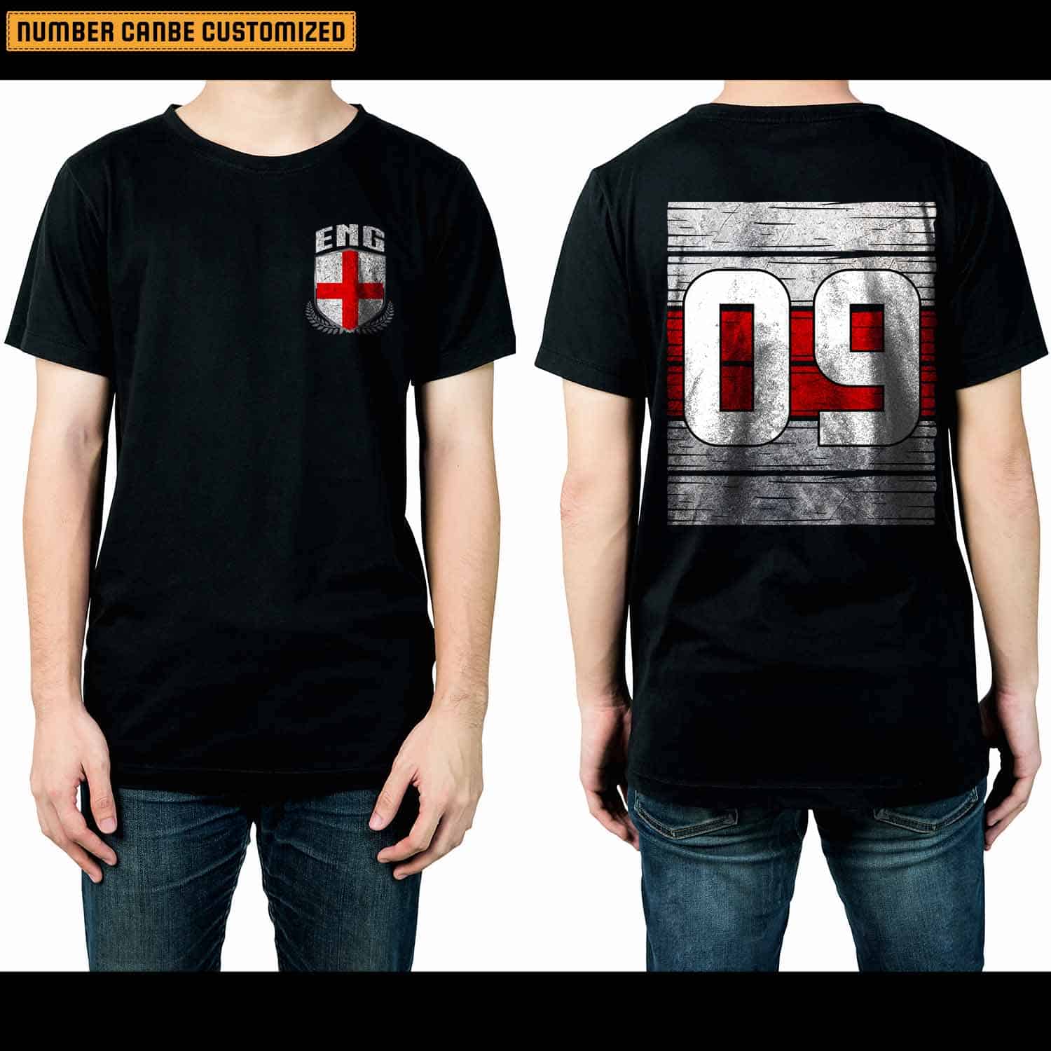 Young man in blank black t-shirt isolated on white background, Front and back views of mock up for design print.