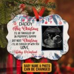 Custom Daddy This Christmas I'll Be Snuggled Up In Mommy's Tummy Benelux Shaped Christmas Ornament