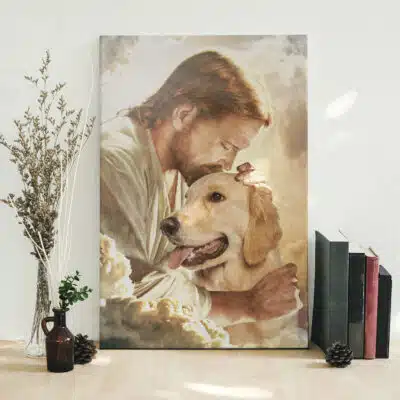 Jesus Christ Canvas Wall Art - God Surrounded By Golden Retriever Gift For Dog Lover Poster Canvas Wall Art House Decor
