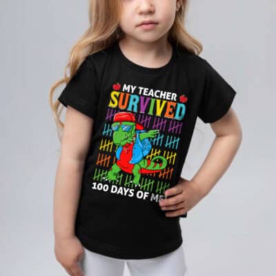 Funny My Teacher Survived 100 Days Of Me 100th Day Of School Dinosaur T-Shirt