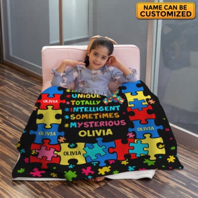 Alternative view of Personalized Autism Blanket Puzzle Cure Awareness Flannel Throw Gift for Childs Teens Adults Super Soft Convenient Comfortable Bed Sofa Couch