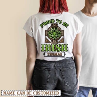 Alternative view of Personalized Name Proud To Be Irish Print On Back T-Shirt - Custom St Patrick Day Tee