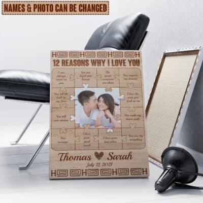 Alternative view of Personalized Couple Name 12 Reasons Why I Love You Puzzles Framed Canvas Unframed Poster - Custom Valentines Gifts