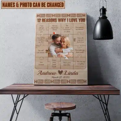 Personalized Couple Name 12 Reasons Why I Love You Puzzles Framed Canvas Unframed Poster - Custom Valentines Gifts