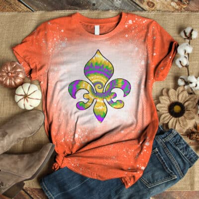 Fleur De Lis Mardi Gras Carnival Symbol New Orlean Tie Dye Bleached T-Shirt