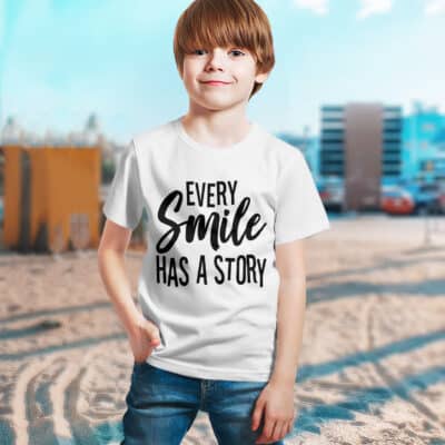 Alternative view of Every Smile Has A Story Kids T-Shirt - Awareness Motivational Quote Youth Shirt