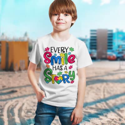 Alternative view of Every Smile Has A Story Kids T-Shirt - Autism Awareness Youth Shirt