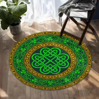 St Patricks Day Green Shamrock Leaf Irish Mat Home Decor Rug - Irish Lucky Shamrocks Round Rug