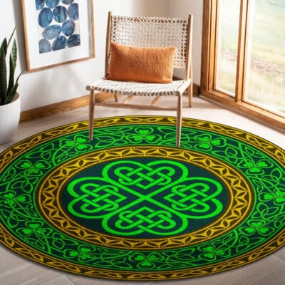 Alternative view of St Patricks Day Green Shamrock Leaf Irish Mat Home Decor Rug - Irish Lucky Shamrocks Round Rug