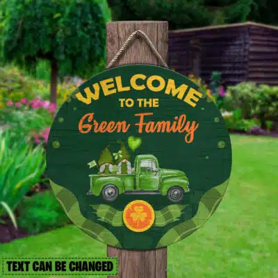 Personalized Family Name Welcome Happy St Patrick Day Door Sign - Irish Lucky Shamrocks Garden Door Sign - House Sign