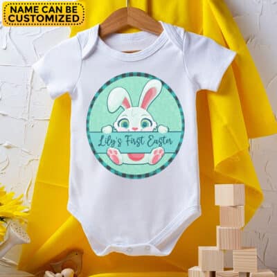 Alternative view of Personalized Baby Name First Easter Baby Onesie - First Easter Baby Jumpsuit – Short Sleeve