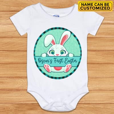 Personalized Baby Name First Easter Baby Onesie - First Easter Baby Jumpsuit – Short Sleeve