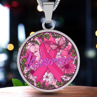 Warrior Cancer Awareness Pink Ribbon Silver Gold Necklace - Support Cancer Gifts for Cancer Survivors