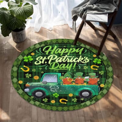 Happy St Patricks Day Gnomes Green Shamrock Leaf Car Truck Irish Mat Home Decor Rug - Irish Lucky Shamrocks Floor Mat