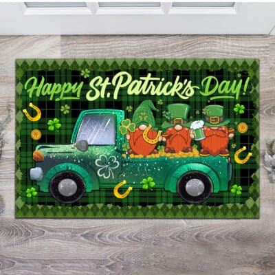 Alternative view of Happy St Patricks Day Gnomes Green Shamrock Leaf Car Truck Irish Doormat Home Decor - Irish Lucky Shamrocks Floor Mat