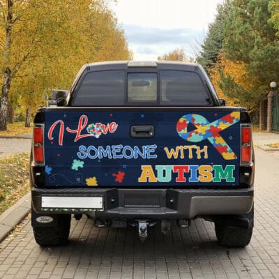 Alternative view of I Love Someone With Autism Truck Tailgate Decal Sticker Wrap - Autism Awareness Vinyl Graphic Decal Bumper Sticker