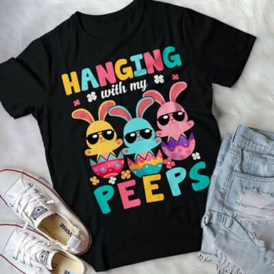 Easter Day Gifts Hanging With My Peep Colourful Bunny Kid Shirt Unisex T-Shirt - Happy Easter Day Shirt