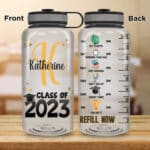 Personalized Class of 2023 Custom Monogram Name Water Bottle - Grad Present Inspirational High School College Masters Degree