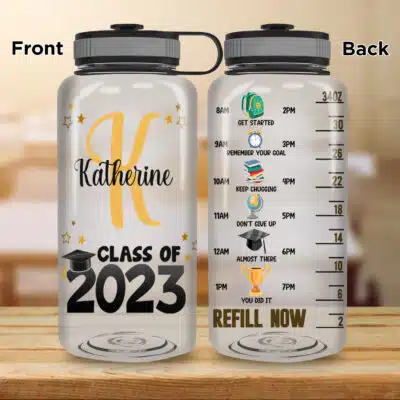 Personalized Class of 2023 Custom Monogram Name Water Bottle - Grad Present Inspirational High School College Masters Degree