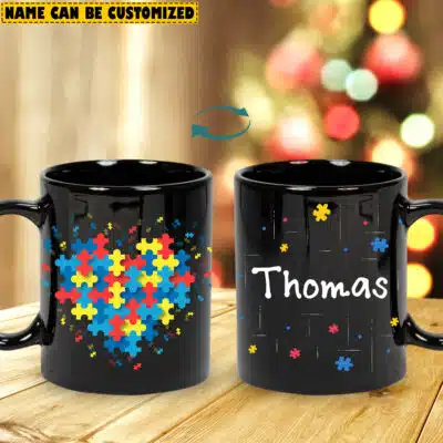 Personalized Love Heart Graphic Autism Coffee Mug - Autism Awareness Cups