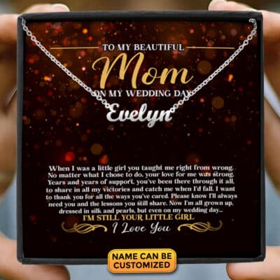 To My Beautiful Mom on My Wedding Day Custom Name Necklace - Mother of the Bride Love Knot Necklace