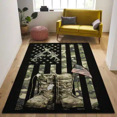 US Flag 4th of July Camouflage Indoor Rug - Independence Day Green Camouflage Themed Carpet Floor Mats Living Room Rugs