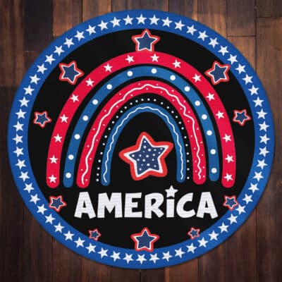 Rainbow America Patriotic 4th Of July Indoor Rug - Rainbow American Flag Floor Mat