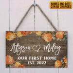 Personalized New Home Sign Couples Name Our First Home and Established Date Heart Door Sign - Farmhouse Decor Sign