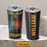 Personalized Name Leveling Up To Husband Newly-wed Groom Gift Video Game Lovers Insulated Tumbler Cup with Lid