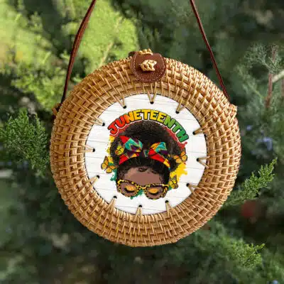 Celebrate Juneteenth Afro Messy Bun Black Women Melanin Rattan Bag For Women, Woven Shoulder Bag