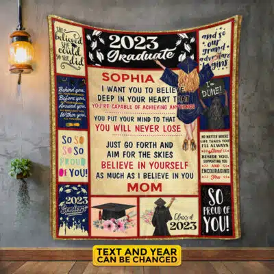 Personalized to My Daughter Senior 2023 2024 So Proud of You Fleece Blanket - Premium Blanket - Woven Blanket