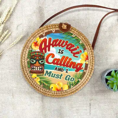 Hawaii Is Calling and I Must Go Rattan Bag For Women - Boho Summer Bag - Woven Shoulder Bag