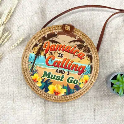 Jamaica Is Calling and I Must Go Rattan Bag For Women - Boho Summer Bag - Woven Shoulder Bag