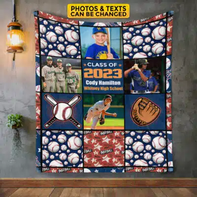 Alternative view of Personalized Class of 2023 Baseball Senior Blanket - Graduation 2023 2024 Gifts for Son Daughter