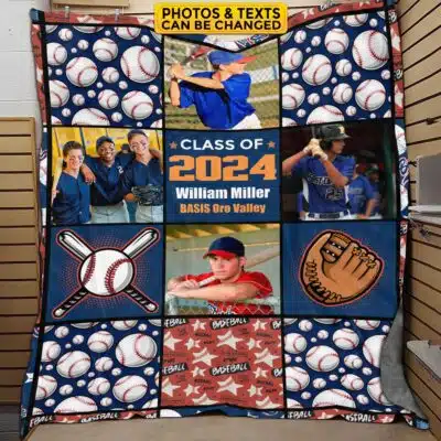Personalized Class of 2023 Baseball Senior Blanket - Graduation 2023 2024 Gifts for Son Daughter