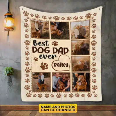 Personalized Best Dog Dad Blanket with Photo - Custom Happy Fathers to Dog Dad Gift