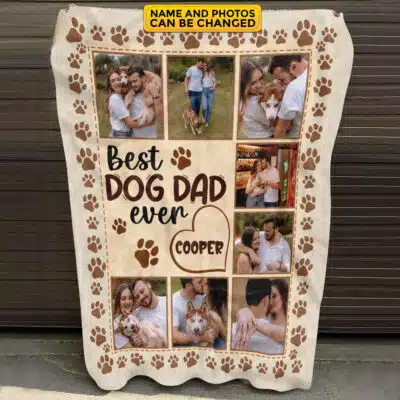 Alternative view of Personalized Best Dog Dad Blanket with Photo - Custom Happy Fathers to Dog Dad Gift