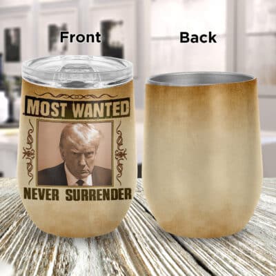 Alternative view of Most Wanted Never Surrender Donald Trump Mug Shot Vacuum Insulated Cup - Wine Tumbler with Lid