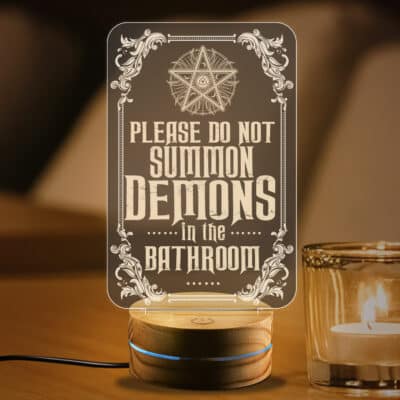 Alternative view of Please Do Not Summon Demons In The Bathroom 2D Night Light - Funny Halloween Night Light Home Decor
