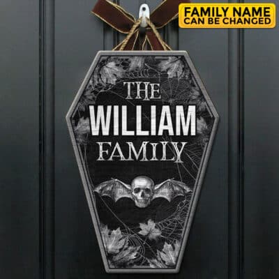 Personalized Halloween Door Hanger - Custom Family Name Halloween Coffin Shape Door Sign